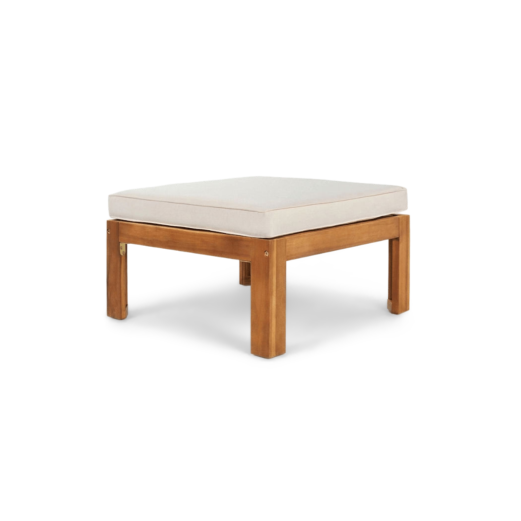 acacia wood ottoman with cushion