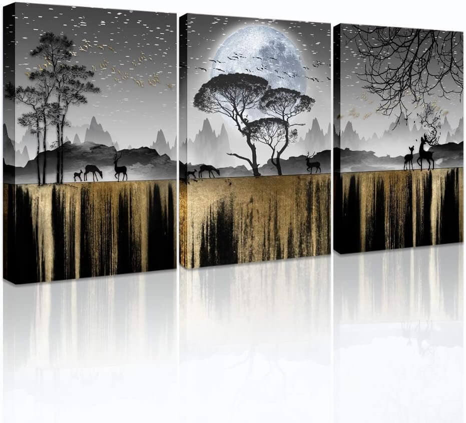 3 - Piece Abstract Mountain Ink Painting Wall Art