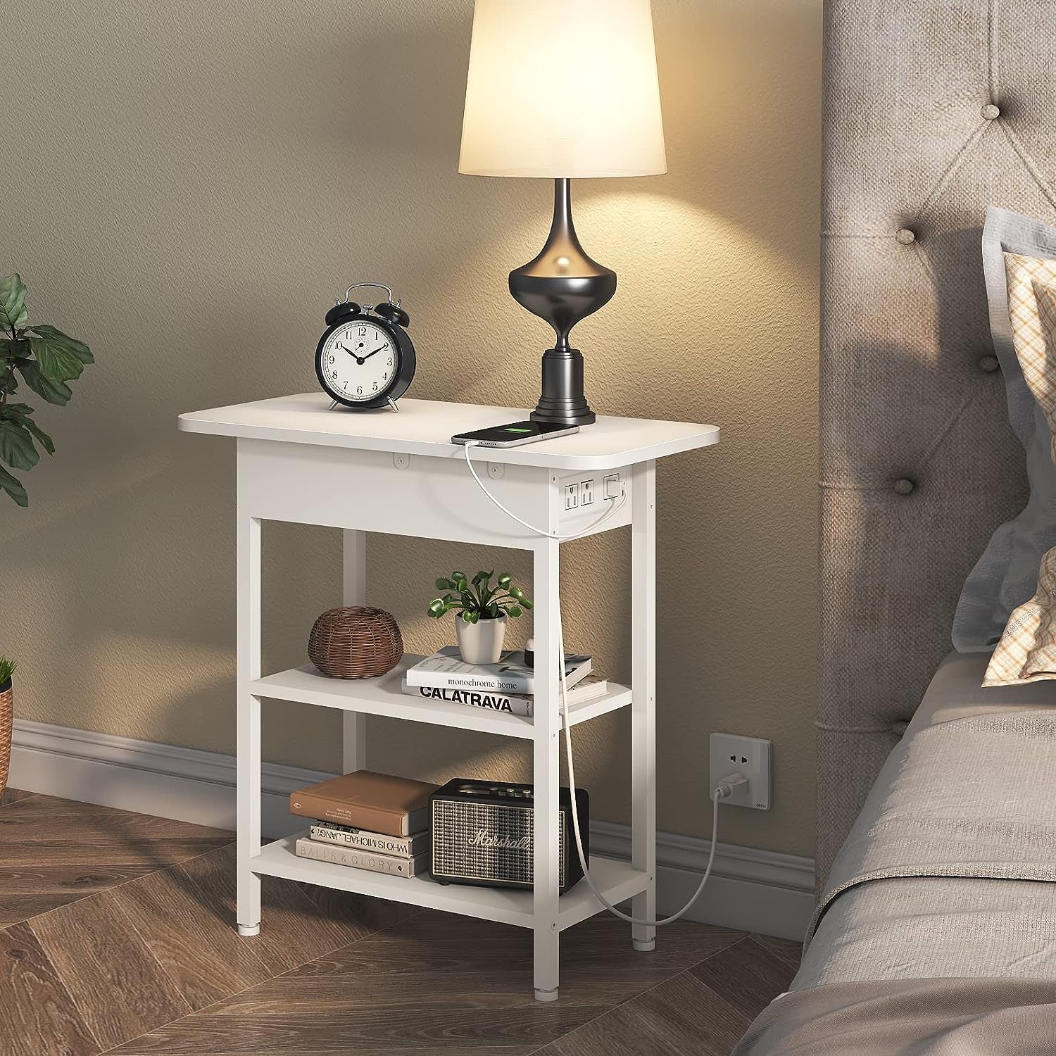 Versatile Charging Nightstand with Flip-Top Storage