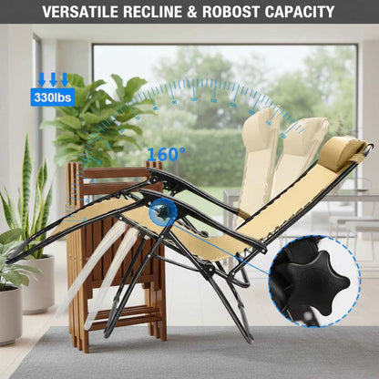 Zero Gravity Lounge Chair with dual side trays for stress relief; 160° recline, up to 330 lbs.