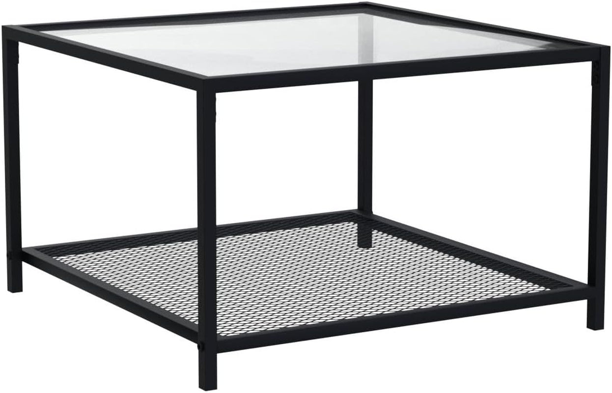 Coffee Table with Storage Modern Glass Coffee Tables Square Industrial Simple Center Table for Living Room Home Office Small Space 27.6 X 27.6 X 17.7 Inches Easy Assembly Gray Black