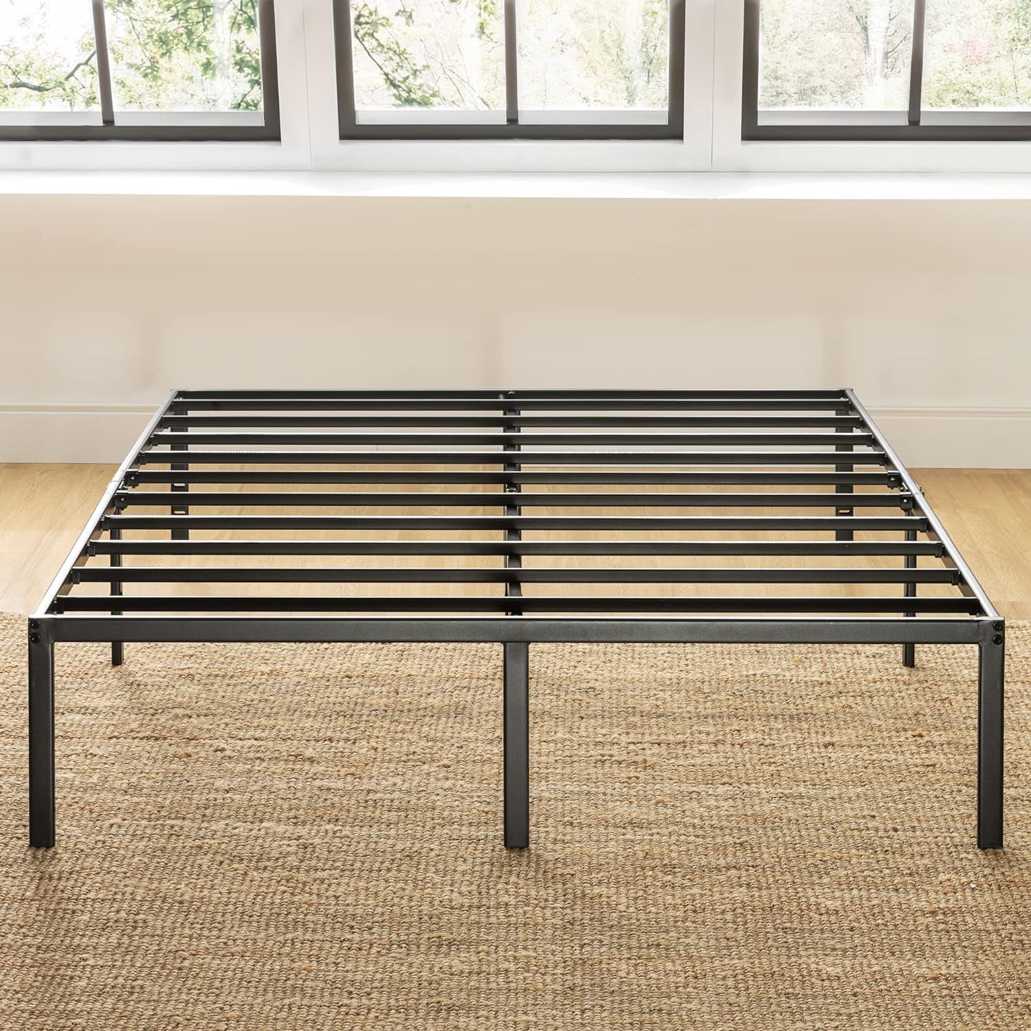 14 Inch Metal Platform Beds W/Heavy Duty Steel Slat Mattress Foundation (No Box Spring Needed), Black