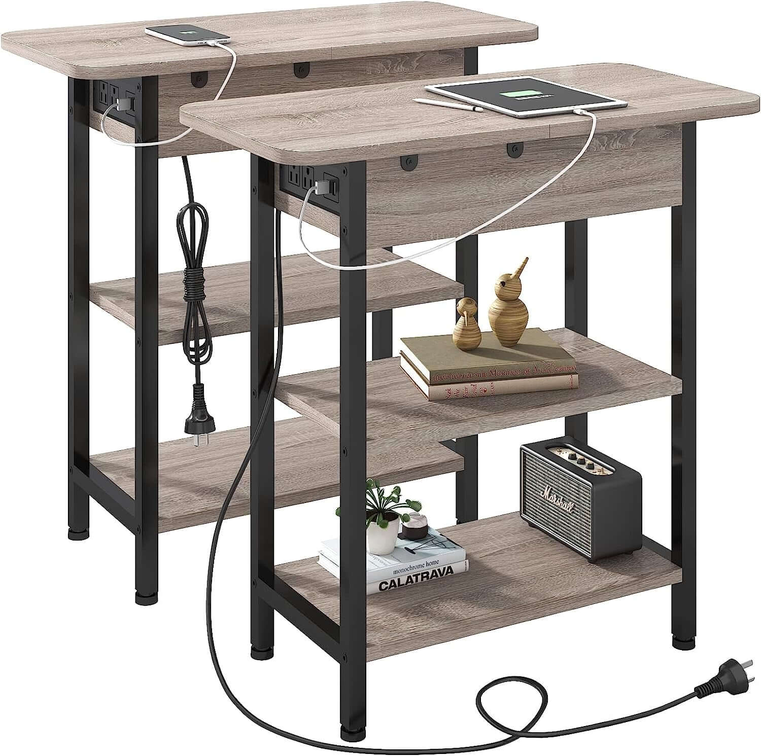 Versatile Charging Nightstand with Flip-Top Storage