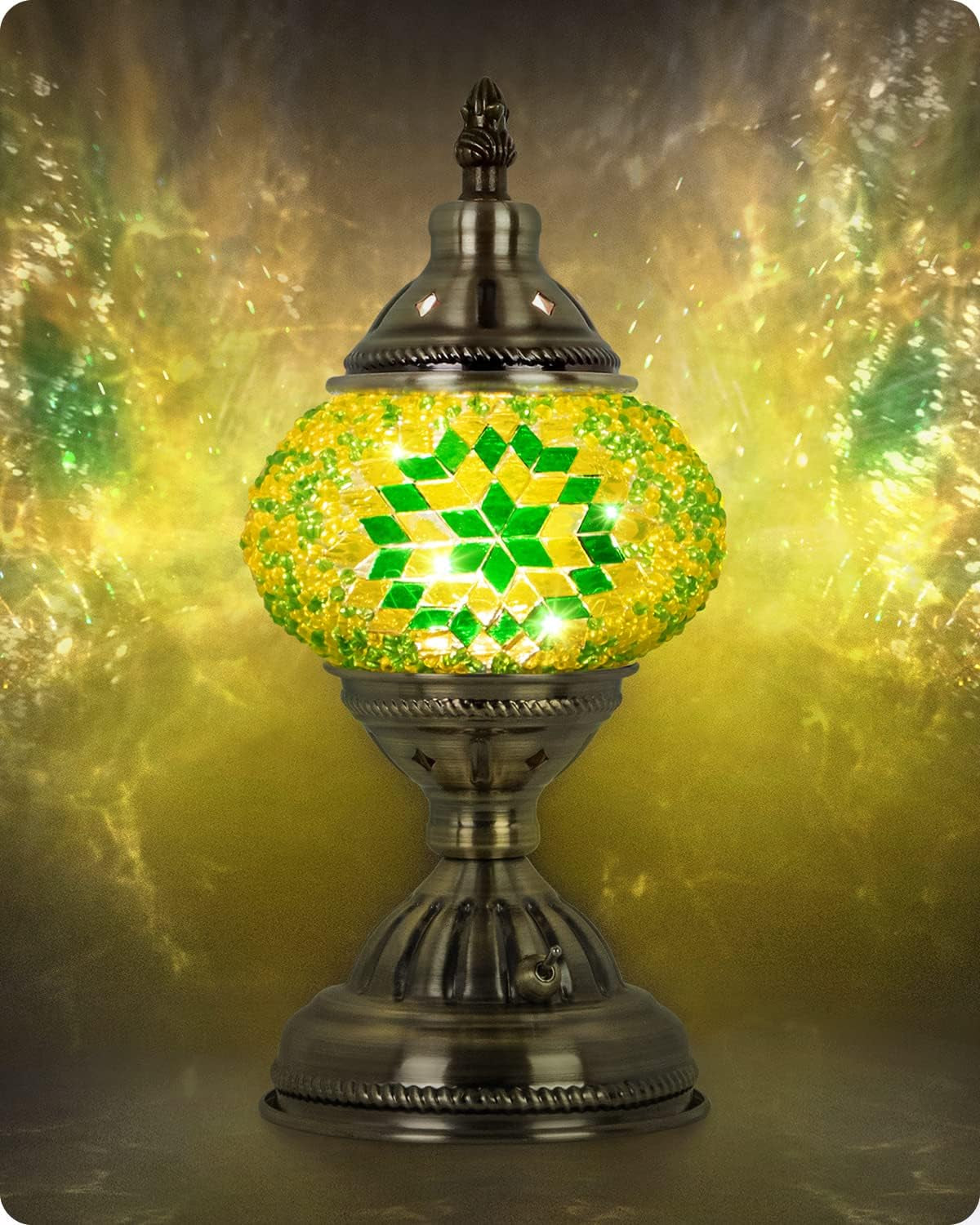 Turkish Moroccan Lamp with Bronze Base Handmade Tiffany Mosaic Glass Lamps Portable Bedside Lamps with Rechargeable Battery 2000Mah (LED Bulb Included)(3)