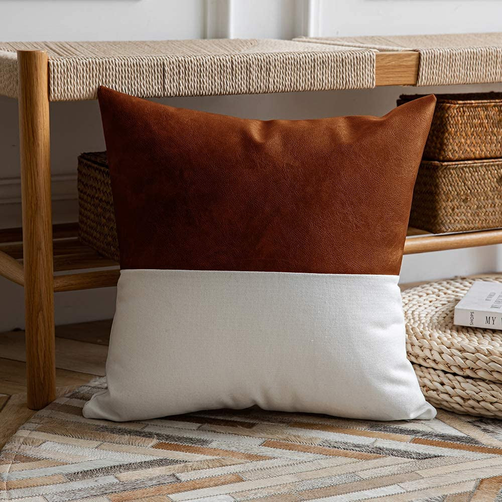 Leather and Cotton Throw Pillow Covers (Set of 2)