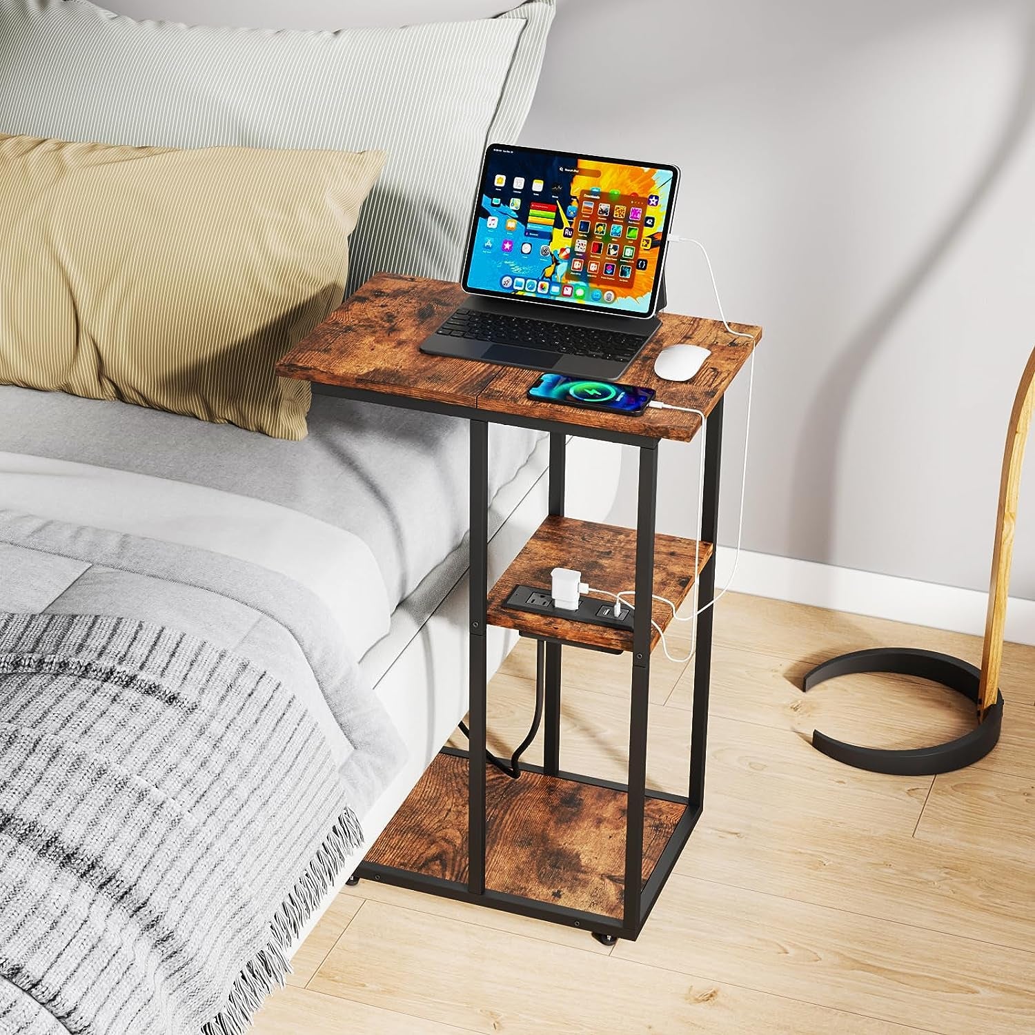 C-Shaped End Table with Charging Station