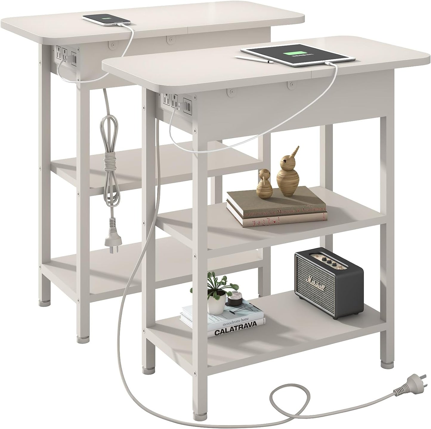 Versatile Charging Nightstand with Flip-Top Storage