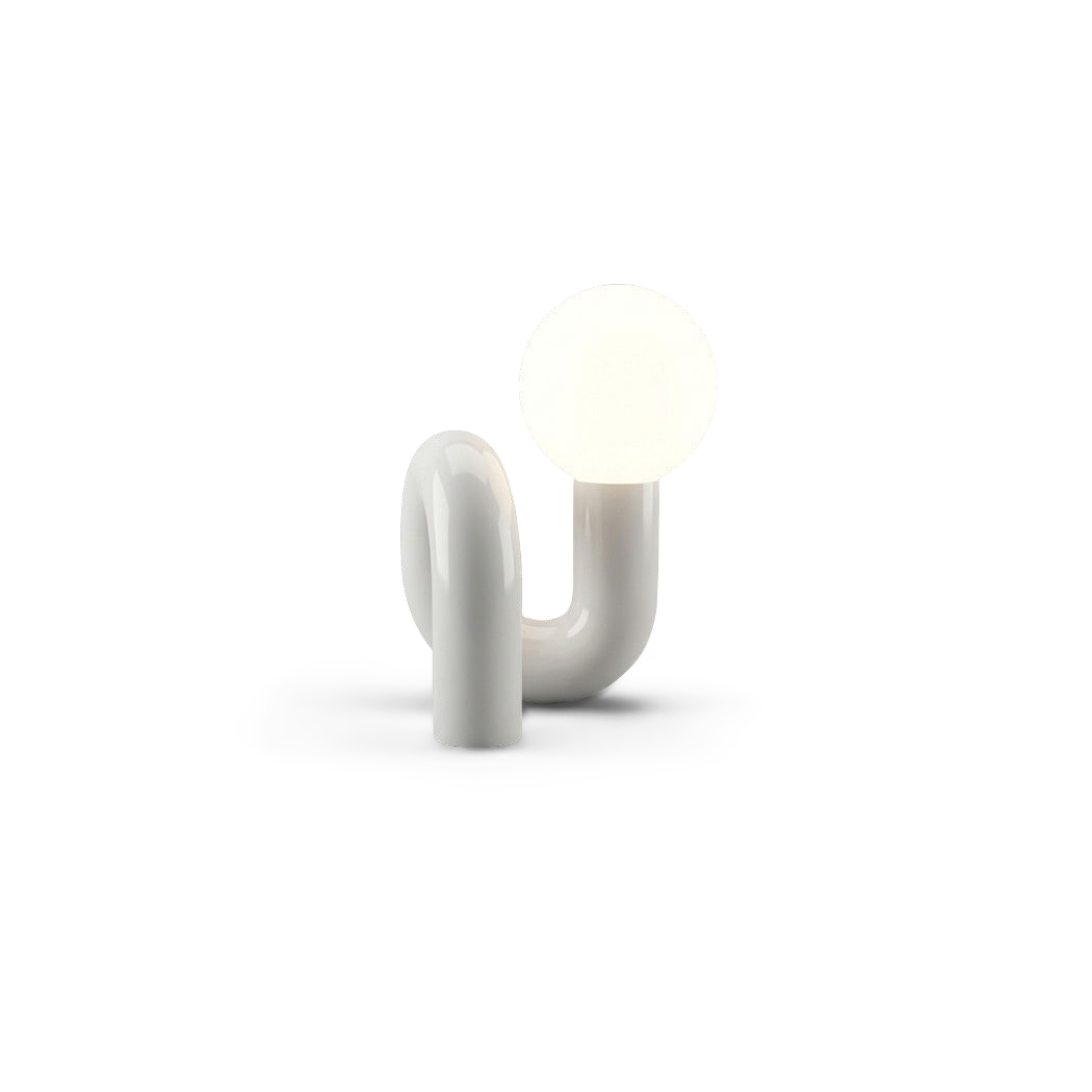 Modern Spiral Bedside Table Lamp, ceramic finish, front view (plain studio)
