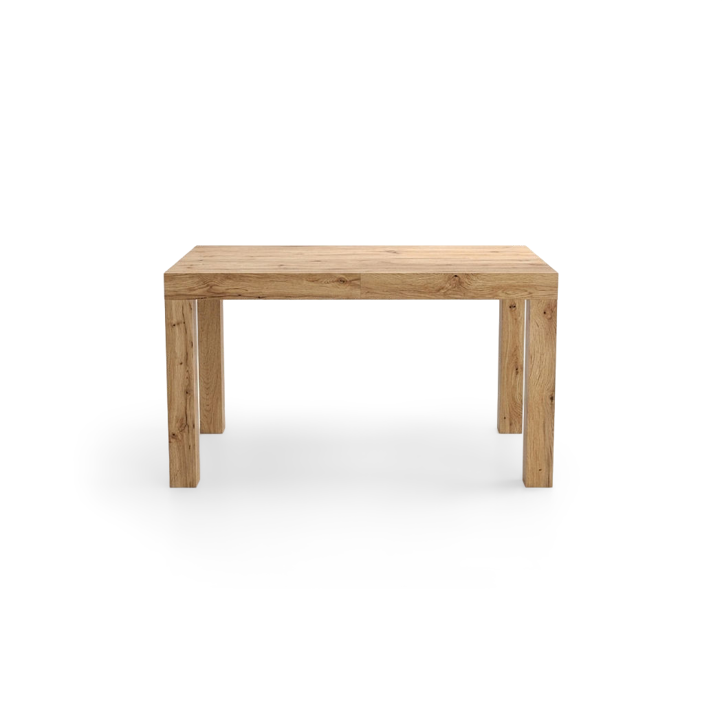 Light oak extendable dining table closed at 47.2 inches, #f3f3f3 studio background (plain studio)