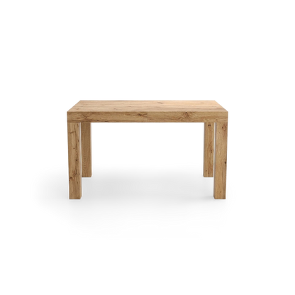 Light oak extendable dining table closed at 47.2 inches, #f3f3f3 studio background (plain studio)