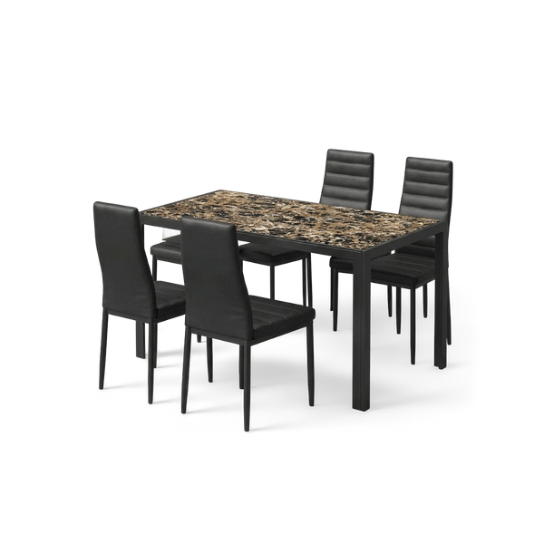 Glass Dining Table Set For 6 With PU Leather Chairs 7 Piece