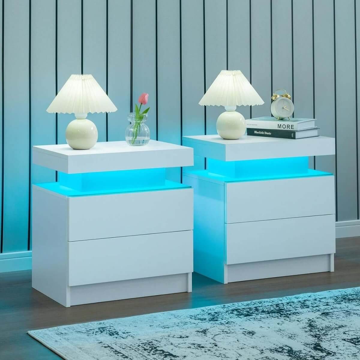 2-Piece LED Nightstand Set with Drawer