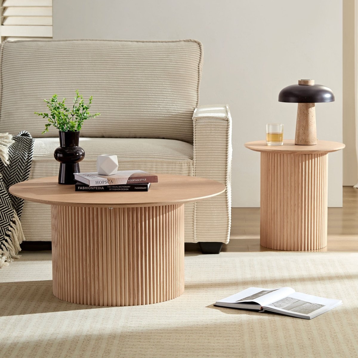 2 Side Faux Solid Wood Coffee Tables Set