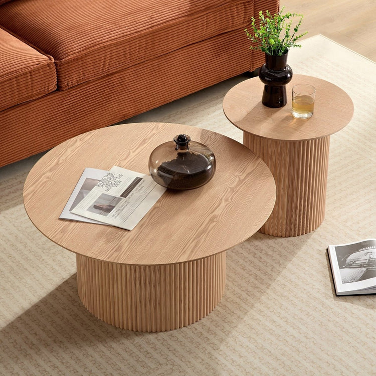 2 Side Faux Solid Wood Coffee Tables Set design 