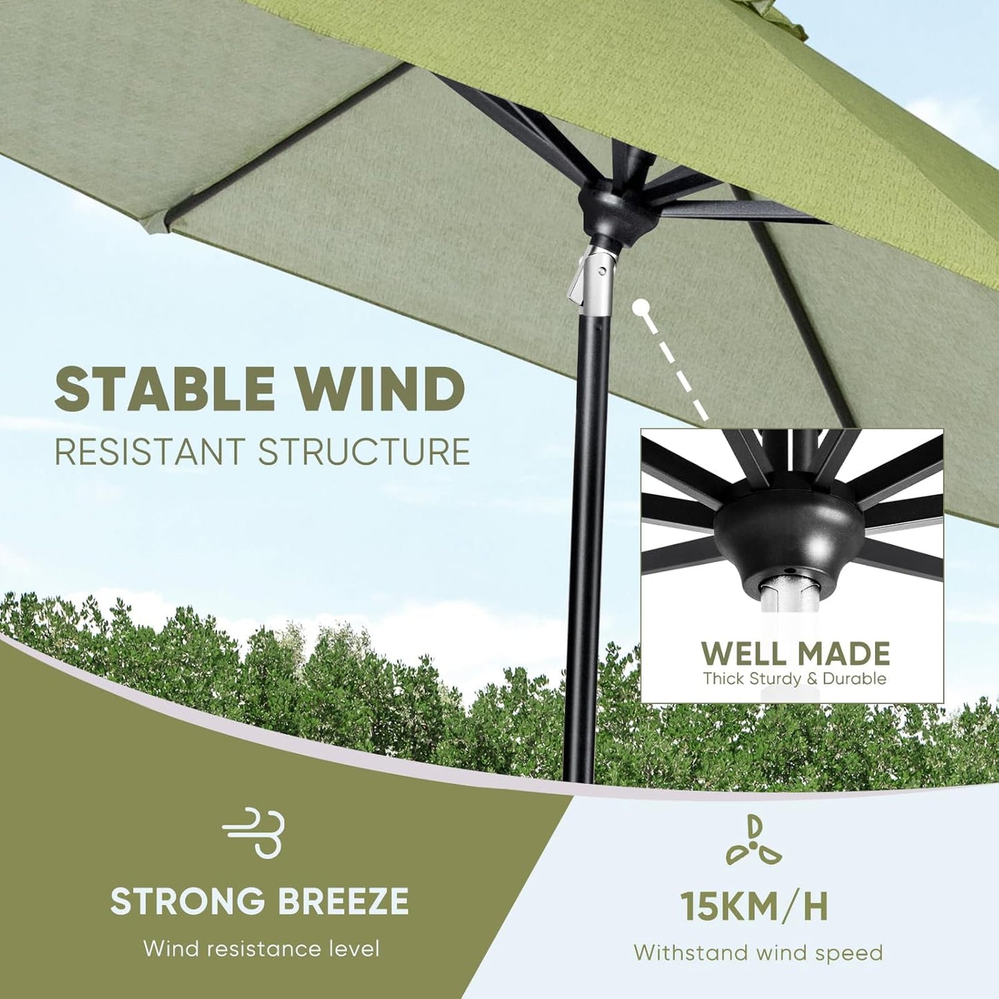 Auto-Tilt Patio Umbrella with Crank and Fade-Resistant Canopy