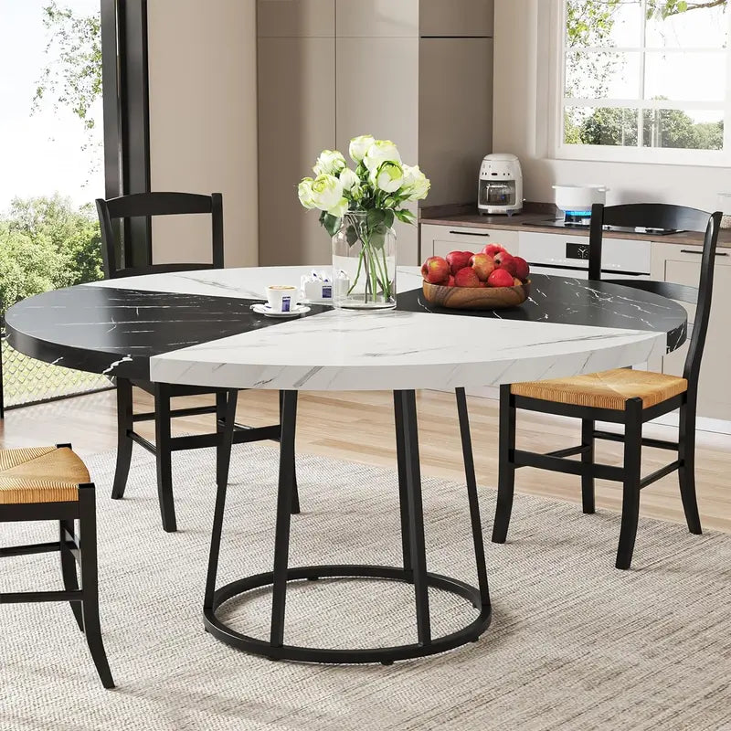 Tribesigns round Dining Table for 4 People, 47 Inch Kitchen Table with Circle Metal Base Faux Marble Table Top (Only Table)