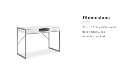 White silver metal computer desk dimensions