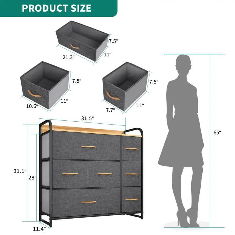 7 - Drawer Storage Tower with Easy - Pull Fabric Bins