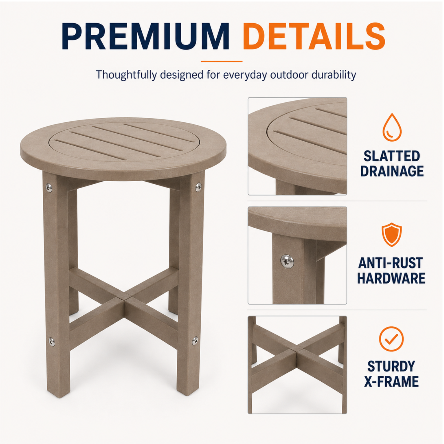 Verde Luxe HDPE All Weather Round Outdoor Side Table