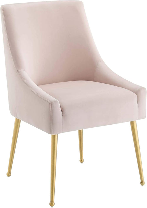 Pink Velvet Dining Chair With Gold Accents, Upholstered