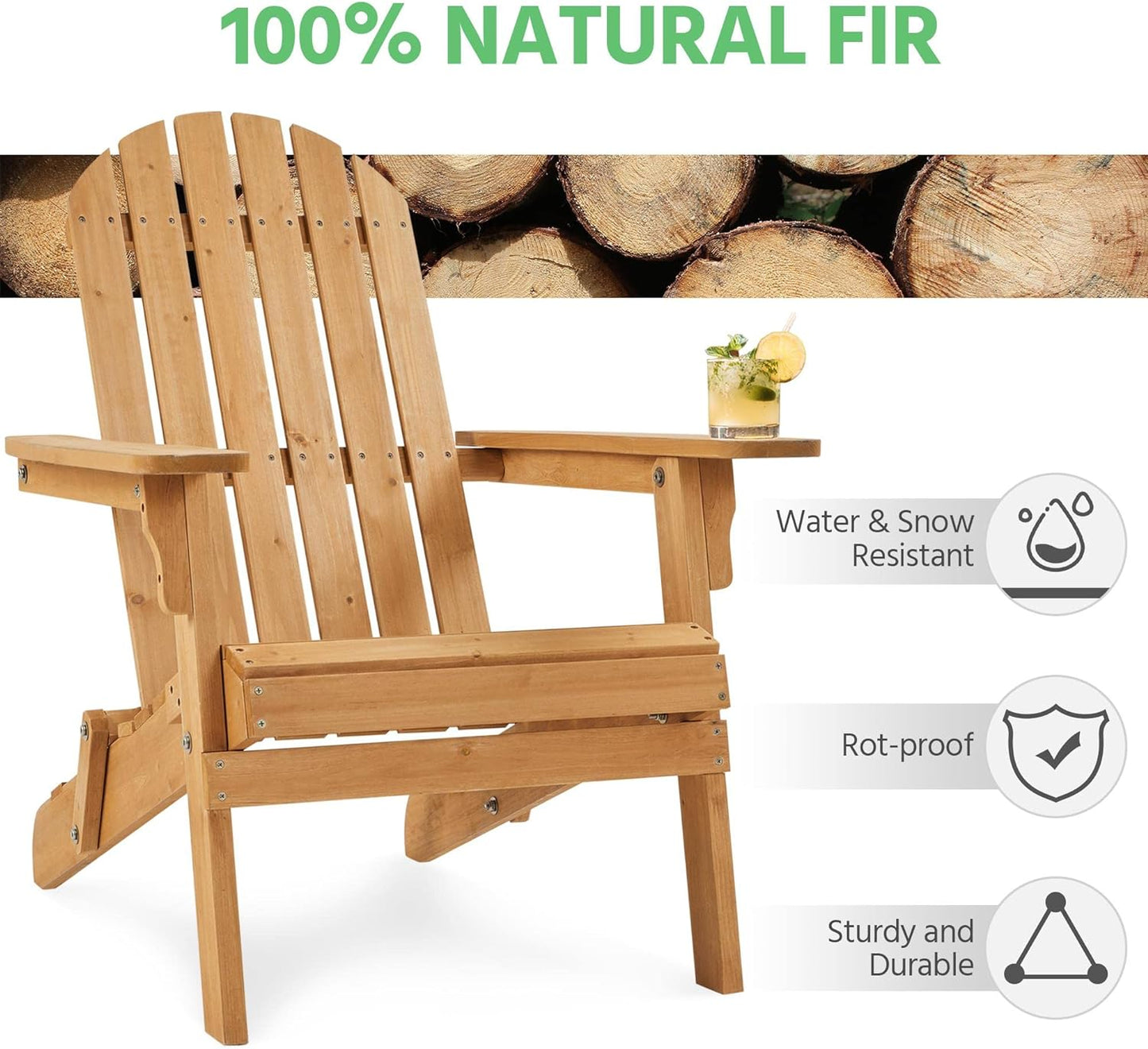 Folding Adirondack Chair Set | Natural Wood