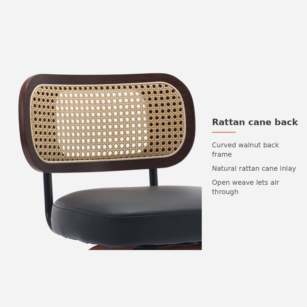 Rattan cane back of the counter stool, open weave