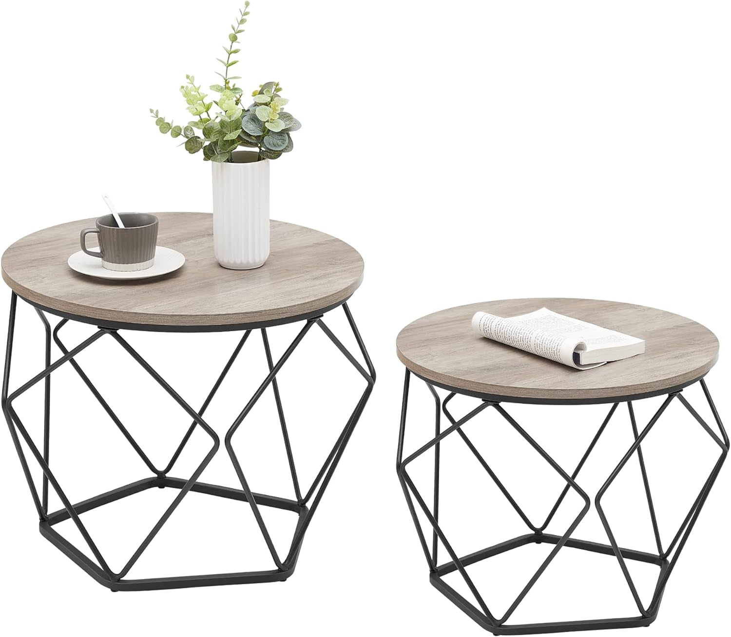 2-Piece Round Coffee Table Set with Steel Frame