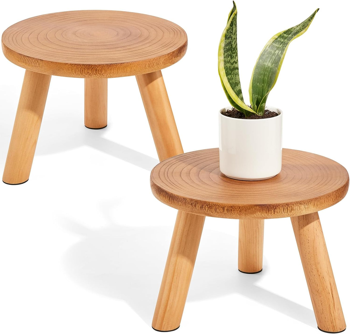 2-Piece 8.46 Inch Round Wooden Plant Stands