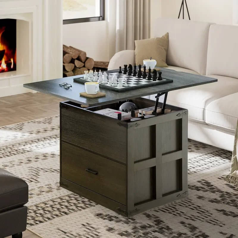 4 - in - 1 Farmhouse Coffee Table with Lift - Top and Storage