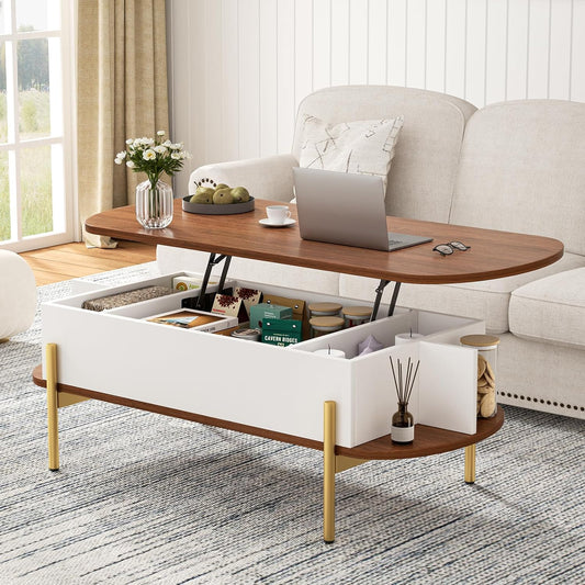 Stylish Oval Coffee Table with Metal Legs