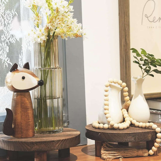 2 - Piece 8.46 Inch Round Wooden Plant Stands