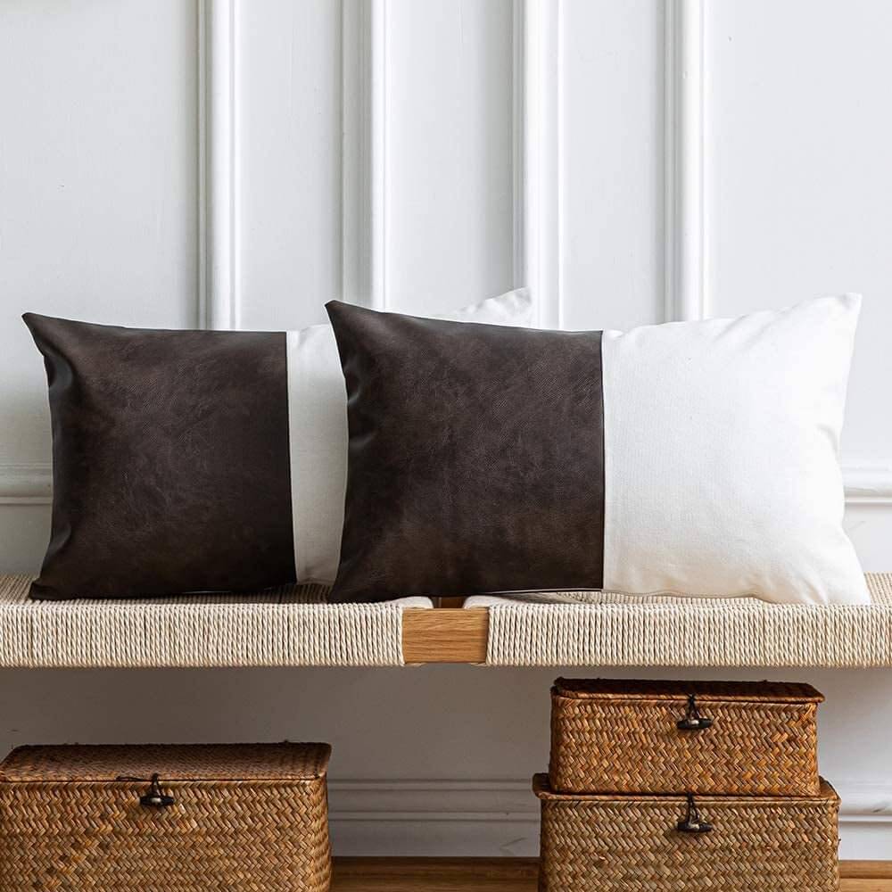 Leather and Cotton Throw Pillow Covers (Set of 2)