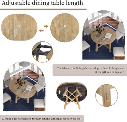 Extendable Round Wood Dining Table Farmhouse Style