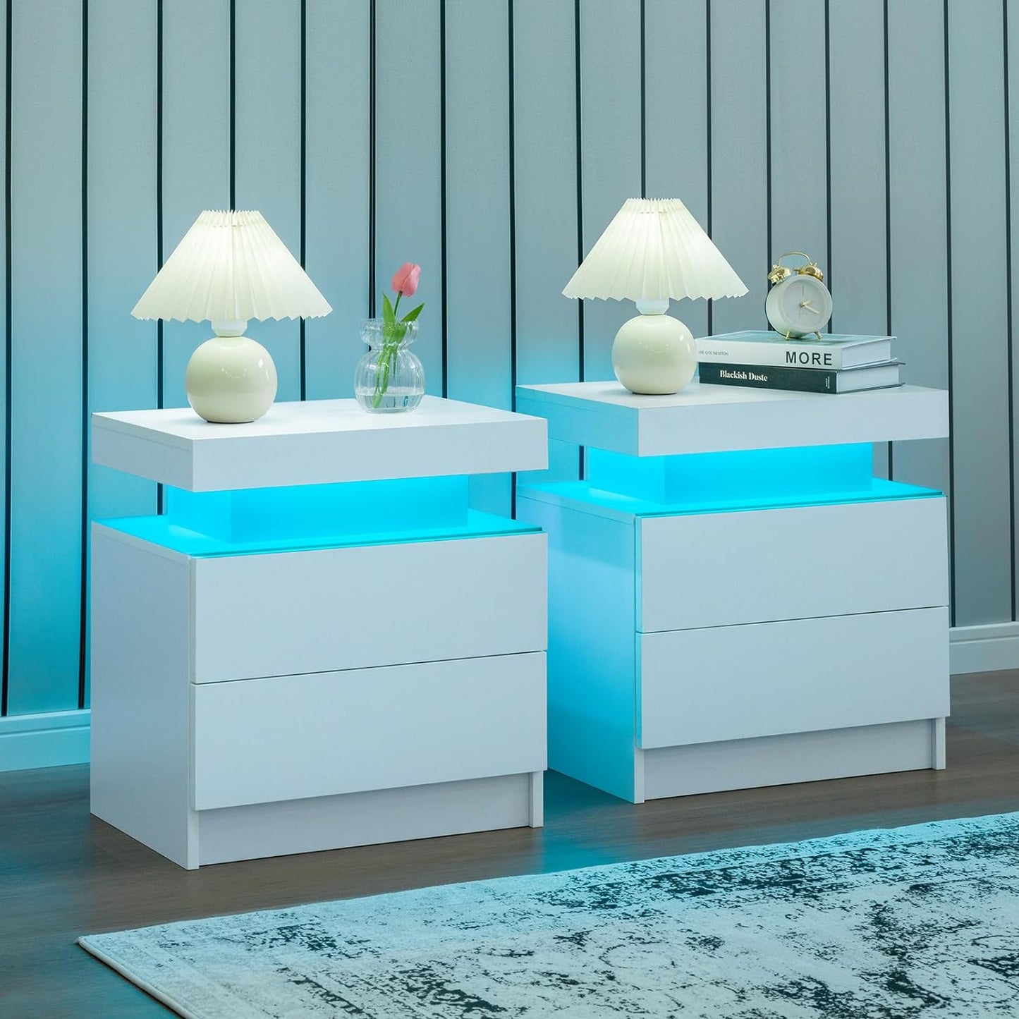 2-Piece LED Nightstand Set with Drawers