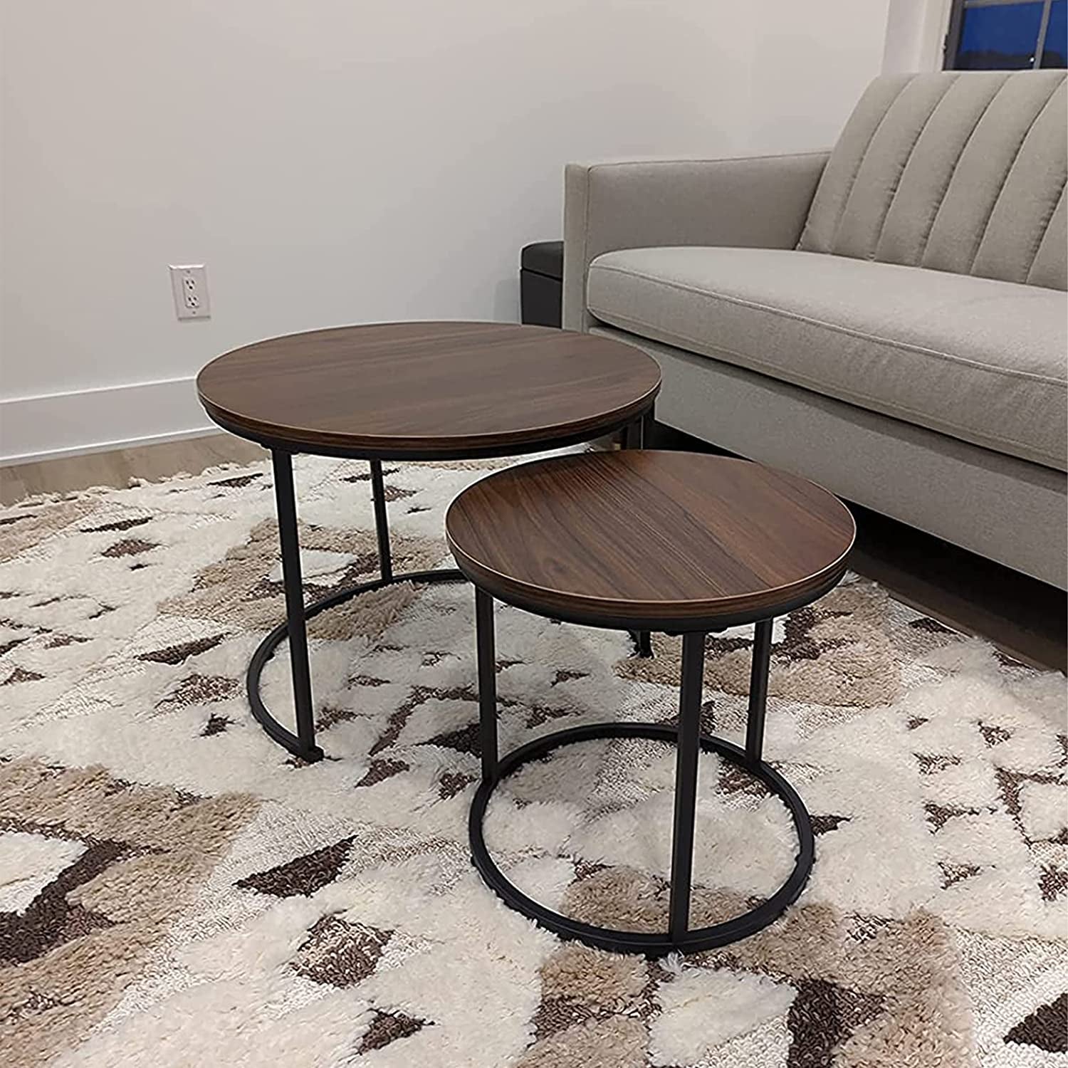 Coffee Table Nesting Side round Set of 2 End Table Top Sturdy Metal Frame Desk Centerpiece Living Room Bedroom Apartment Modern Industrial Simple Nightstand