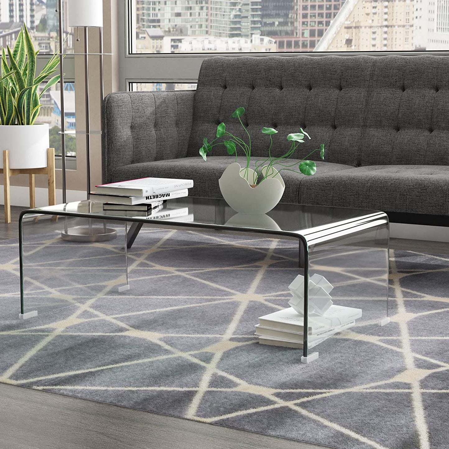 Stylish Coffee Table with Clear Glass Top