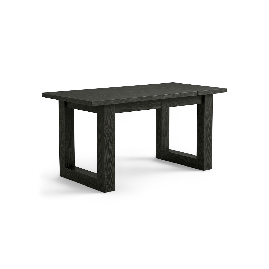 Black wood office desk, rotated three quarter view
