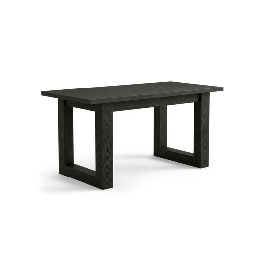 Black wood office desk, rotated three quarter view