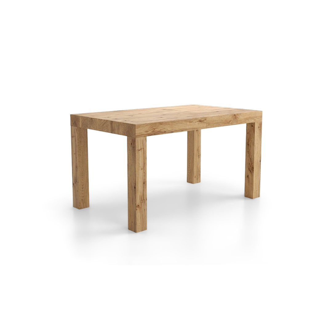 Light oak extendable dining table seen at an angle on a #f3f3f3 studio background (plain studio)