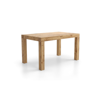 Light oak extendable dining table seen at an angle on a #f3f3f3 studio background (plain studio)