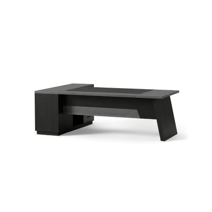 L-shaped executive desk with drawers in grey and black, second studio view