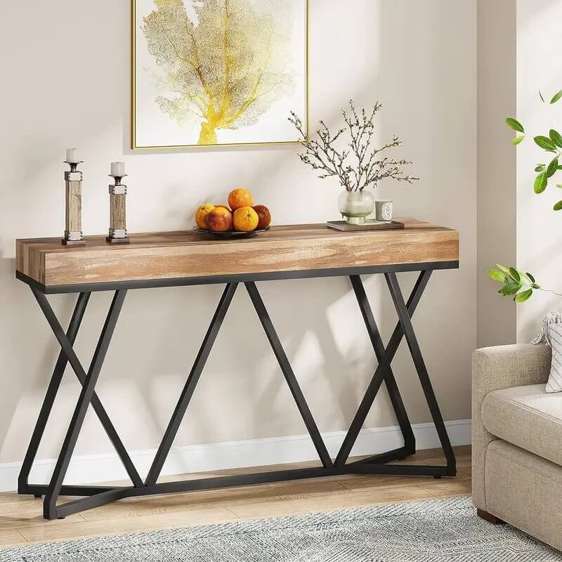 Farmhouse Console Table with Unique Metal Base