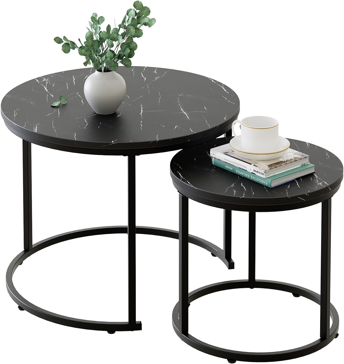 Coffee Table Nesting Side round Set of 2 End Table Top Sturdy Metal Frame Desk Centerpiece Living Room Bedroom Apartment Modern Industrial Simple Nightstand