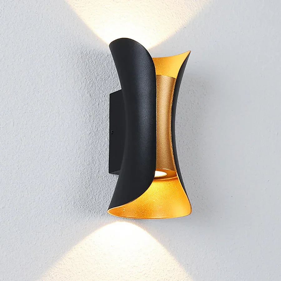 Curved Black and Gold Outdoor Wall Sconce