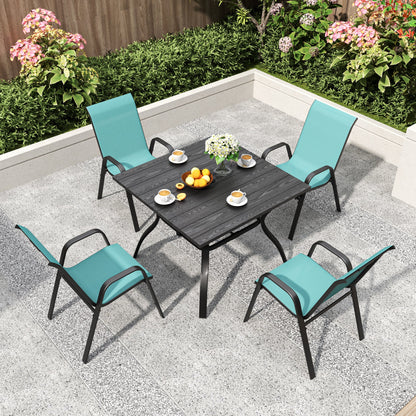 5-Piece Patio Dining Set with Wood-Grain Table and Umbrella Hole
