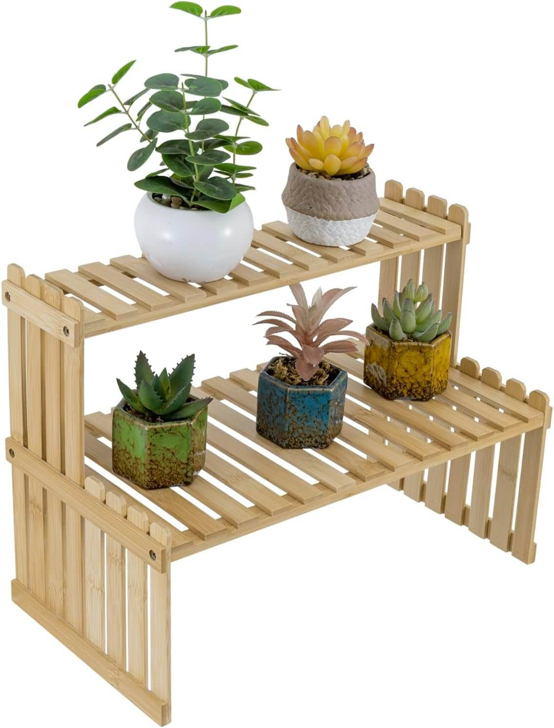 2 - Tier Bamboo Plant Stand for Desk or Home Decor