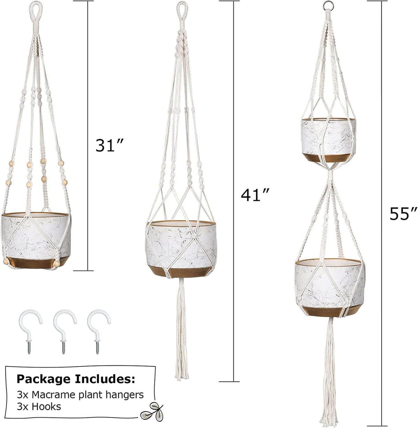 3 - Piece Macrame Plant Hangers with Hooks