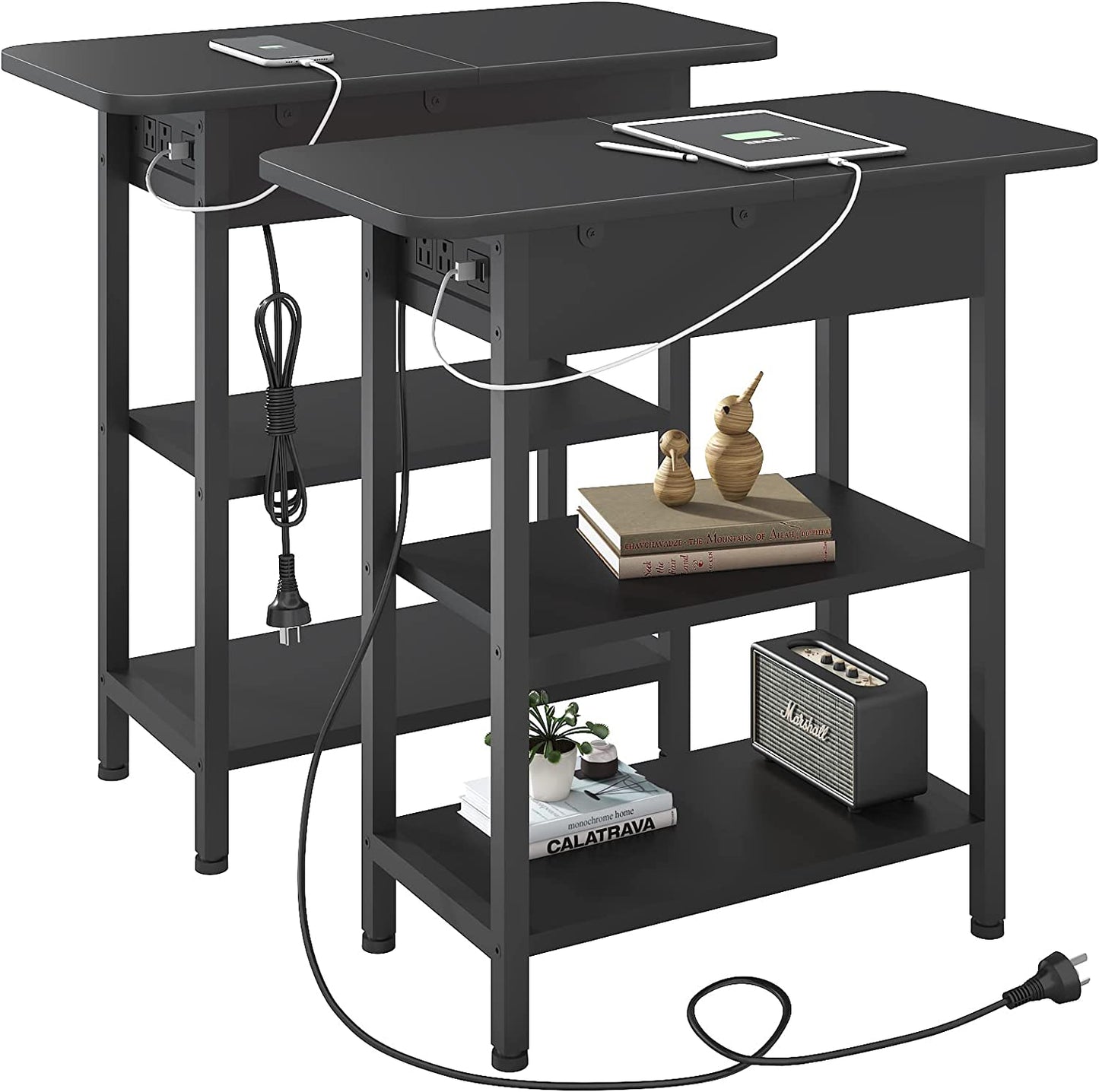 Versatile Charging Nightstand with Flip-Top Storage