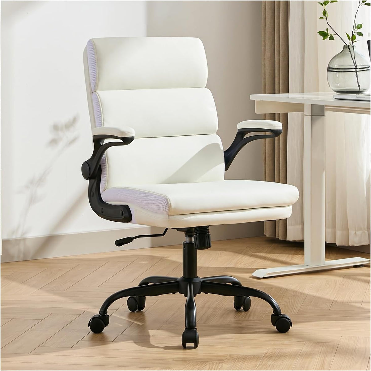 White Ergonomic Office Chair With Adjustable Back Support