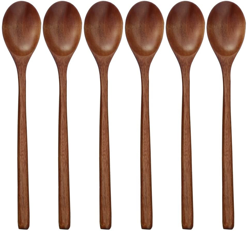 6-Piece Wooden Soup Spoons with Long Handles